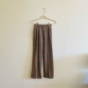 Aritzia - Wilfred Red and Brown Plaid Pants - Wide Leg